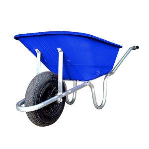 BLUE 110 LTR SINGLE WHEELBARROW - PVC PAN SINGLE PNEUMATIC WHEEL Image 1